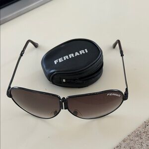 Vintage Ferrari Black and Brown Sunglasses with Case